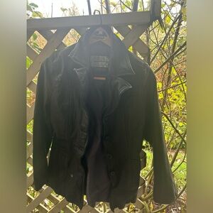 Vintage 90s PELLE STUDIO Black Leather Car Coat S